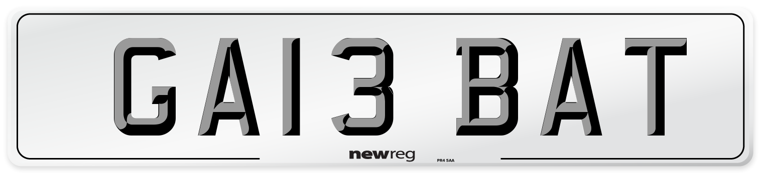 GA13 BAT Number Plate from New Reg